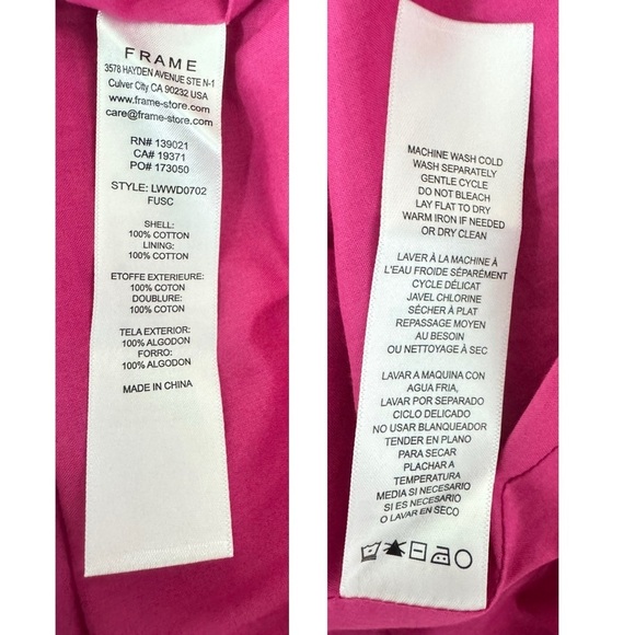 FRAME Puff-sleeve Textured Midi Dress V-neck A-line High Low Flounce Hem Small - Picture 16 of 16